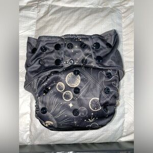 Squishy Tushie midnight sky with stars & Sun AIO Black Cloth Diapers